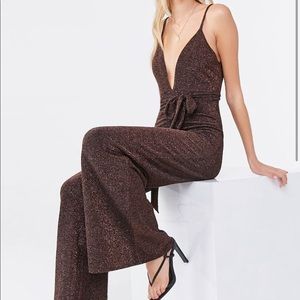 Pluging belted metallic jumpsuit